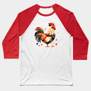 Geometrical Colorful Rooster. Adorable Mosaic Cute Kawaii Simple Bird Baseball T-Shirt